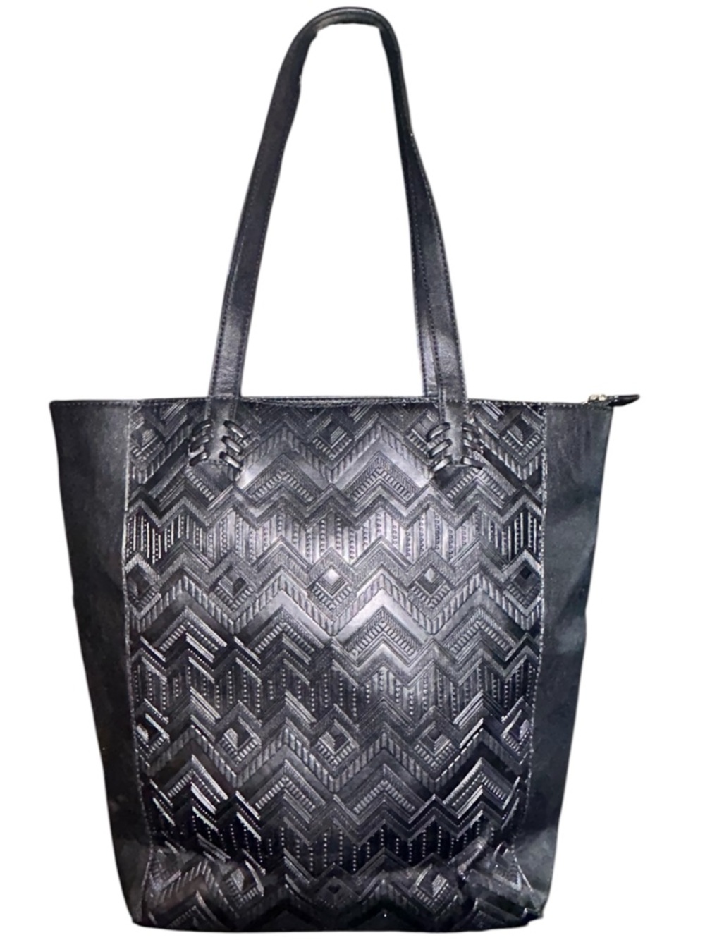 Unbranded Large Black Tote - Embossed Chevron Texture - Laptop Friendly Carryall